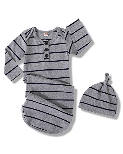 Unisex Baby Cotton Gowns Newborn Boy Girl Nightgown Infant Sleepers Gown Baby Coming Home Outfits Grey Black