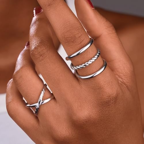 14k Gold Waterproof Rings for Women Non Tarnish Plated Gold Silver Knuckle Rings Set and Beach Wide Band Cheap Wedding Wavy Stacking Rings Size Stacking Vintage Statement Women's Rings2