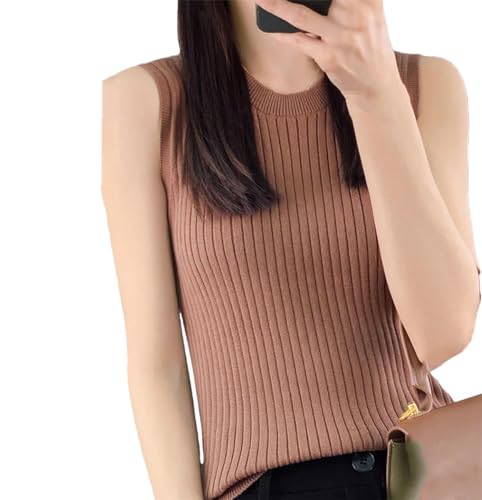Pull d'été pour femmes débardeur coton col rond coupe ajustée t-shirt sans manches