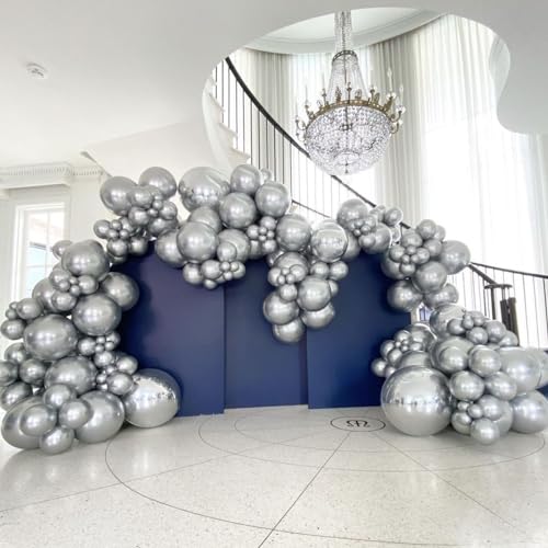 90pack Metallic Silver Balloons Different Size 18/12/10/5 Inch Chrome Silver Balloon Garland Arch Kit for Graduation, Wedding, Birthday, New Year, Baby Shower Decorations - Image 6