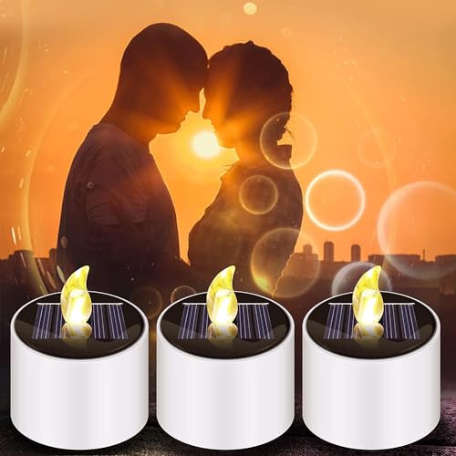 Image of 6PCS Solar Tea Lights,Flameless Flickering LED Tealight Candle,Reusable Candle Lights,Waterproof Solar Power Tealights Outdoor with Dusk to Dawn Sensor for Party Outdoor Garden Patio Decor