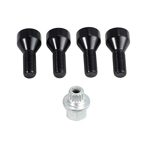 Bohaner Aluminium Auto Verriegelung Radbolzen Schlösser Muttern Werkzeugsatz M12 x 1,5 36136786419 für BMW 1/3/5/6 Serie M3 Schwarz