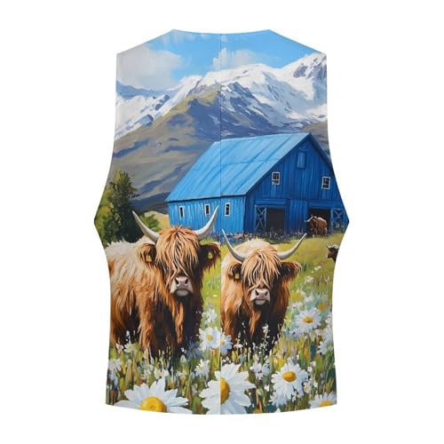 Farmhouse Barn Highland Cow Men's Suit Vest Slim Fit Business Dress Party Pattern Waistcoat Vest Top4