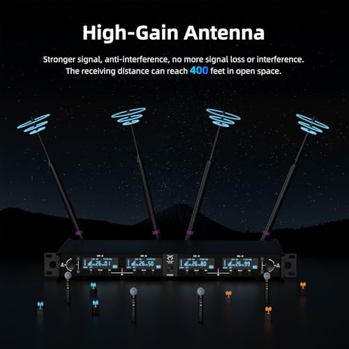 Image of 4-Channel Wireless Microphones System, 4 Metal Handheld Dynamic Mic Kit