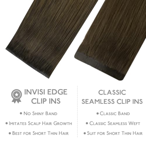 Image of WENNALIFE Invisible Edge Seamless Clip in Hair Extensions Real Human Hair
