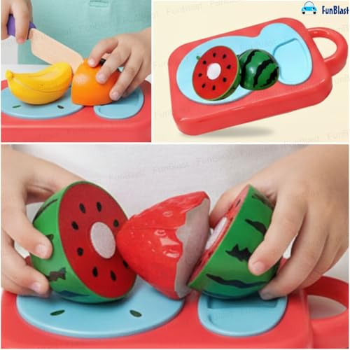 Image of FunBlast Fruits Cutting Play Set Toys for Kids - Realistic Sliceable Cutting Fruits Pretend Play Kitchen Toys for Kids, Play Food Toys, Fruit Toys with Chopping Board & Knife (Multicolor) (13 Pieces)