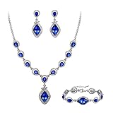 EVER FAITH Schmuckset Tropfen Kostüm-Party-Schmuck Art Deco Kristall Marquise Teardrop Anhänger Halskette,Ohrringe und Armband Set für Prom Blau Silber-Tone