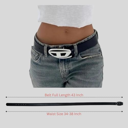 Image of Designer Belt for Women, Black Artificial Leather, Silver Metal Buckle, 109 cm Length, 2.8 cm Width