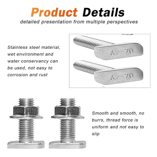 Zehaokay Hammerkopfschrauben M10 x 25,20 StückHammerkopfschrauben-Set,Flanschmuttern Hammerkopfschrauben Set für Ankerschienenschrauben,Gewächshaus Edelstahl Photovoltaik Solar Montage M10)