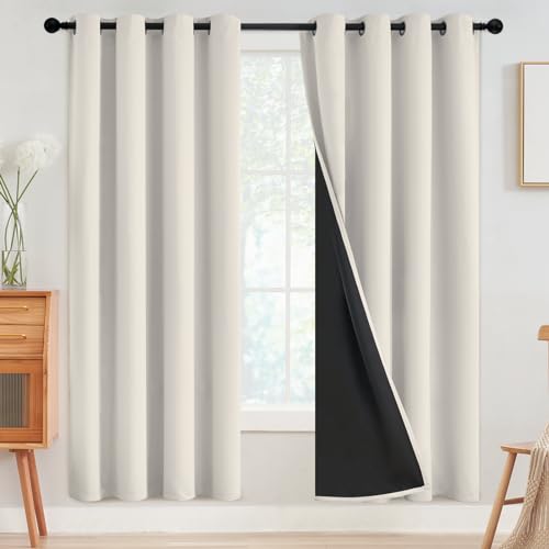 Image of SimpleHome Cream 100% Blackout Curtains Room Darkening Living Room 72 Inch