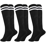 Glooarm 3 Pairs Kids Soccer Socks Baseball Uniform Striped Knee High Socks Cotton World Cup for Boys Girls...