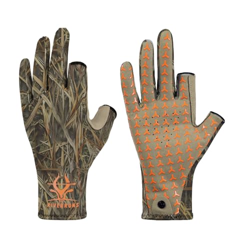 Riverruns Camo Hunting Gloves for Men Women Lightweight Anti-Slip Camouflage Gloves for Fishing Hiking Outdoor Activities(Reeds S)