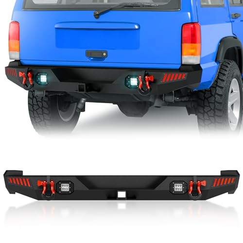 EYOUHZ Off-road Rear Bumper Compatible with 1984-2001 Jeep Cherokee XJ Rock Crawler Back Bumper with 2