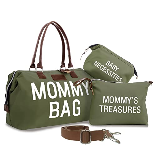 Image of CHQEL Diaper Bag Tote with 2 Organizers, Multifunctional Large Mommy Bag for Hospital & Baby Diaper Travel Bag for Baby Care (KHAKI)
