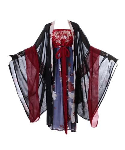 Kawaii-Story Han-005 Hanfu sukienka czarno-niebieska, tradycyjna, 3-częściowa, chińska odzież, cosplay, szata kostiumowa, haftowany (Han-005, S)