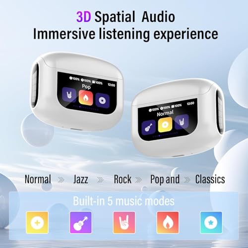Image of Wireless Earbuds, Bluetooth 5.4 Headphones with Multifunctional Touch Screen, 48H Bass Stereo Ear Buds with ANC /ENC Noise Cancelling /Transparency Mode, IPX7 Earphones with 5 EQ Modes, Milky White