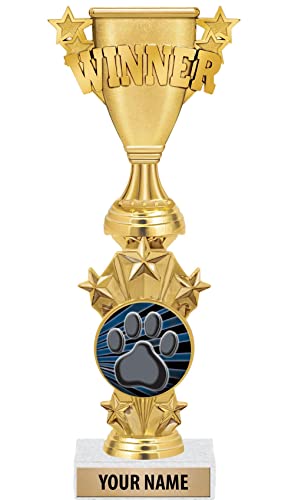 Crown Awards Customized Winner Mascot Trophies - 10.5" Gold Paw Print Starburst Trophy with Personalization