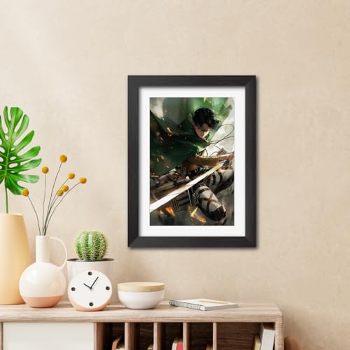 Image of TenorArts Levi Ackerman Posters Attack on Titan Anime Poster Laminated Photo Frame Painting with Matt Finish Black Textures (12inches x 9inches)