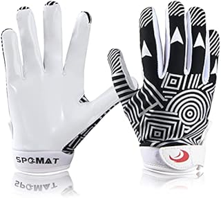 SPOMAT Youth Football Gloves Kids Silicone Grip Receiver Gloves with Super Stick Ability for Best Game Experience, Rocket Black XS/S