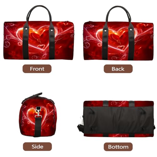 Valentine's Day Red Love Heart Travel Duffel Bag for Women Men, Sport Tote Gym Bag Foldable Weekender Overnight Bag Waterproof Carry On Luggage Bag3