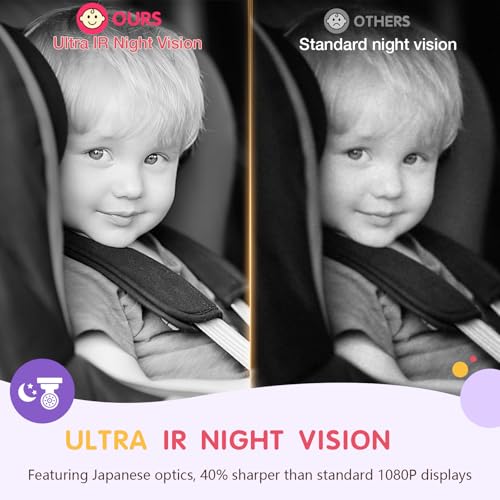 Image of S100P Baby Car Camera with Ultra Night Vision, 5'' HD 1080P IPS Baby Car Monitor with 3X Zoom, Backseat /Carseat /Rear Seat Camera USB, Easy No-Damage Install, Safety for Infants and Pets(5 inch Purple)