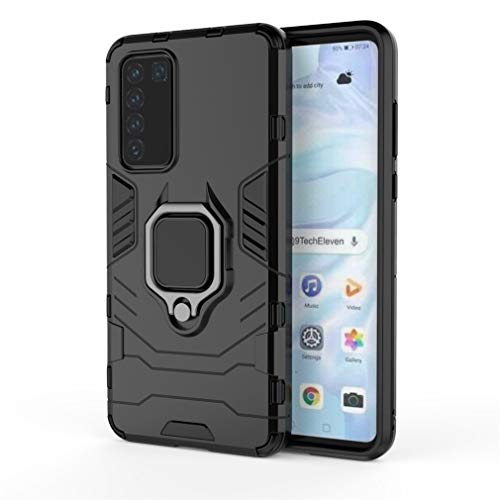 Coque Huawei P40, CHcase 2 en 1 Armour Double Couche Renforcée Défense Bumper Antichoc Armure Etui Housse avec Aimant Anneau Support pour Huawei P40 -All Black