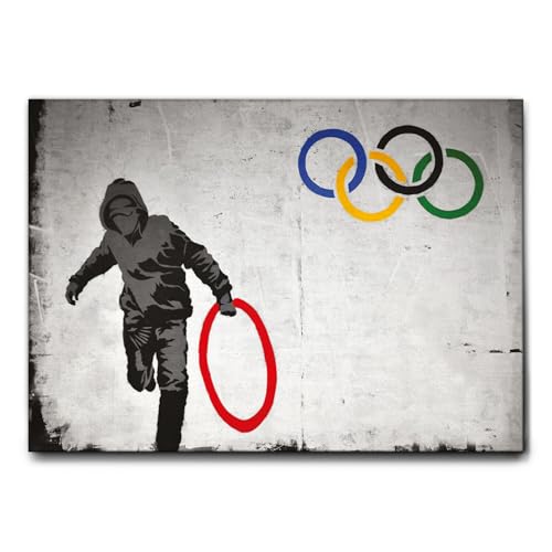 Banksy Cercle olympique impression sur toile haut de gamme 140x100 cm