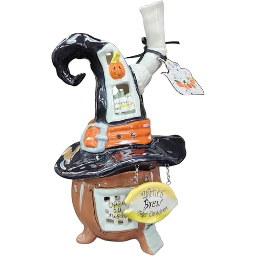 Blue Sky Clayworks Witches Brew Candle House, Ceramic, 6.5" D x 6.25" W x 11" H, Hat & Cauldron Glow by Blue Sky Clayworks - Used condition - US$30.58