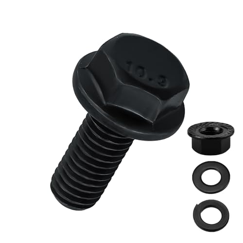 Image of 12-Sets M8-1.25 x 30mm Grade 10.9 Flange Hex Bolts + Flange Nut + Flat Washer + Lock Washer Combo Pack, Black Oxide, for Automotive & Machinery