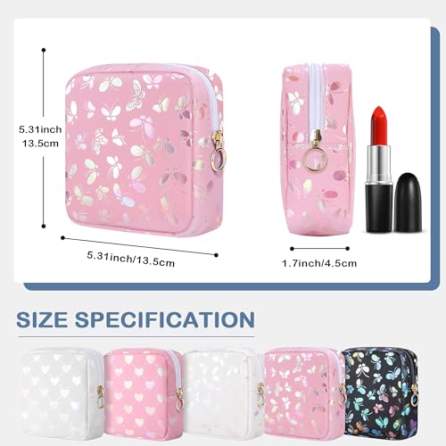 Image of Likesing Period Bag Pouch, Leather Sanitary Napkin Storage Bag for Girls Womens, Portable Sanitary Napkin Period Pad Pouch Bag for Purse, Small Make Up Bags(Pink Butterflies)