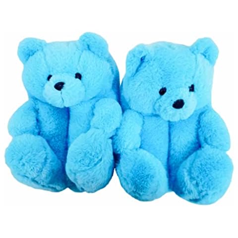 eBoutik - Fluffy, Soft & Cute Plush Teddy Bear Slippers - Cute Novelty Footwear - Perfect for Christmas & Birthdays (Blue UK5) Cover
