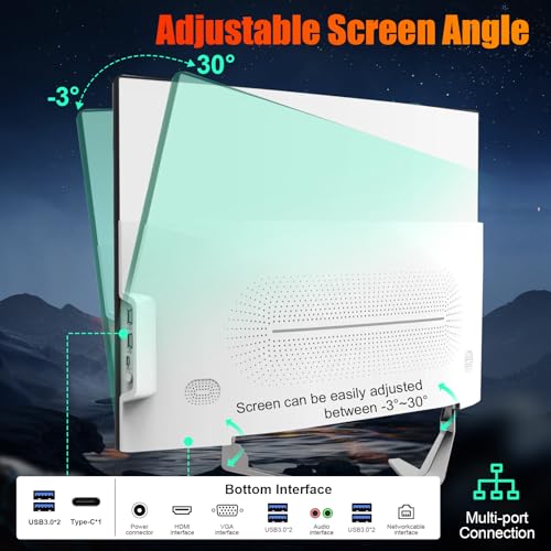 Image of All-in-One Desktop Computer, 27 inch FHD Display Curved Monitor PC 8GB RAM 512 SSD, WiFi and Bluetooth, Keyboard & Mouse, White (N100 /8G /512G)