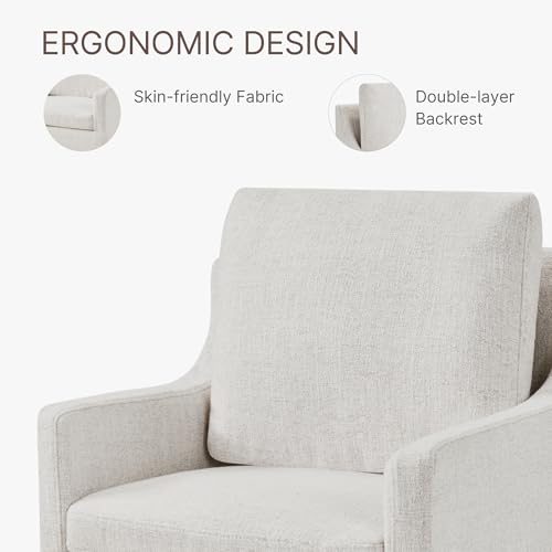 Image of KISLOT Upholstered Dining Chairs Set of 1 with Casters, Light Beige | Modern Rolling Dining Room Arm Chairs with Washable Cover, Hidden Storage Seat, Linen Look Fabric, Padded Kitchen Chairs