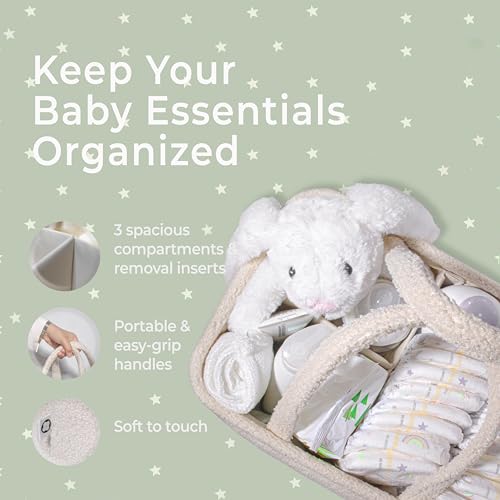 MAPES Canadian Baby Diaper Caddy Organizer - Elegant Soft Sherpa Basket, Minimalist Portable Storage for Diapers, Wipes and Baby Stuff, Nursery Organizer Holder Tote Bag, Best Gift for Baby Shower - Image 3