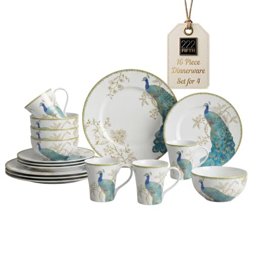 222 Fifth 16-Piece Porcelain Dinnerware Set for...