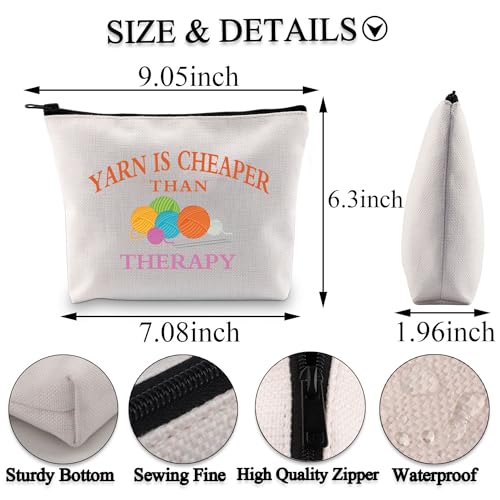PLITI Yarn Themed Gift Yarn Gift for Crocheter Knitter Yarn is Cheaper Than Therapy Funny Knitting Crochet Lover Makeup Bag (Cheaper Therapy Yarn bagU) - Image 2