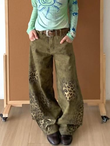 Unisex Y2k Vintage Distressed Gradient Leopard Print Wide Leg Jeans Hiphop Streetwear Grunge Loose Casual Denim Pants4