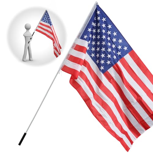 Feblomst Portable Flag Pole, 5 Ft White Flag Poles for 3x5 Flags Outdoor, American Flag with Pole for Outside, Handheld Flagpole Kit for Carry Use, Parade, Guide, Extendable