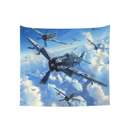 Tapisserie murale vintage avion de combat guerre mondiale pour salon