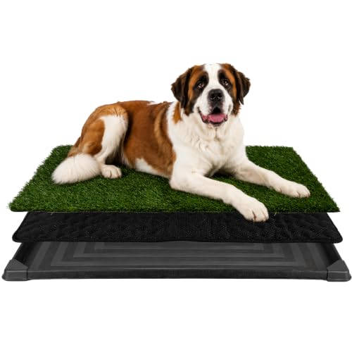 Image of PETMAKER Reusable 3-Layer Extra-Large Dog Grass Pad with Tray, 52.5 inch x 35 inch | Dog Litter Box for Indoor and Outdoor Use, Easy to Clean Washable Pet Turf Artificial Grass Pad for Puppy Potty Training