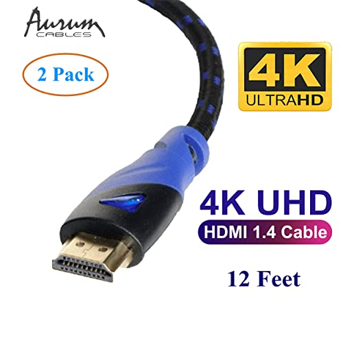 Aurum Ultra Series High Speed Hdmi Cable With Ethernet - Braided 12 Ft Hdmi Cable Extender Supports 3D And Audio Return Channel Up To 4K Resolution - Compatible With Tv, Pc, Laptops, Ps3-2 Pack #TOP1