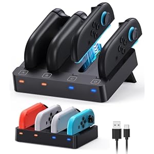 Multi-Device Charging Dock for Nintendo Switch 2/Switch 1/OLED Controller, Horizontal Charger Station for Joy con and for Joycon 2 Accessories with Foldable Storage Stand