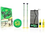 Bottle Bash Outdoor Flying Disc Game Set – Disc Toss Game for Family, Adult & Kids, Backyard and Beach Game - Frisbee Target Lawn Game with Poles & Bottles (Beersbee & Polish Horseshoes)