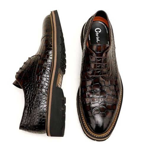 Penny Loafers for Men,Leather Oxfords Business Brogue Shoes, Crocodile Pattern3