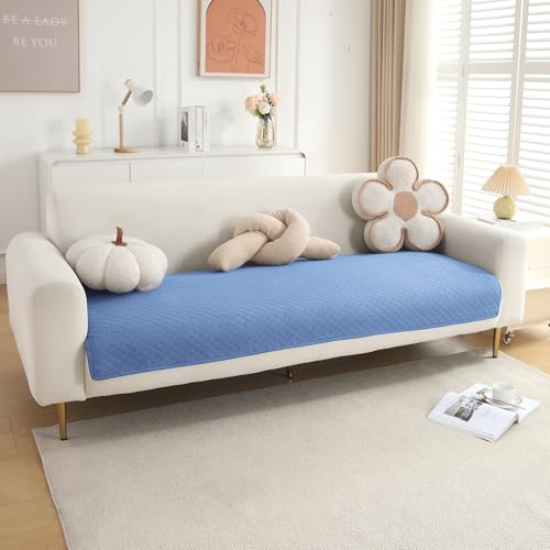 Image of HOKIPO Polyester Quilted Sofa Cover Mats For 1 /2 /3 Seater Sofa And L Shape. Make Your Own Sofa Cover Set, Mat Length 90(D) X 60(L) Cm, Blue (In-716-Bl)