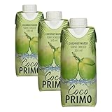 COCO PRIMO Kokosnusswasser, pur, erfrischendes Sportgetränk, exotischer Genuss, wohltuender Durstlöscher, kalorienarm, vegan, 1 x 330 ml (Packung mit 3)