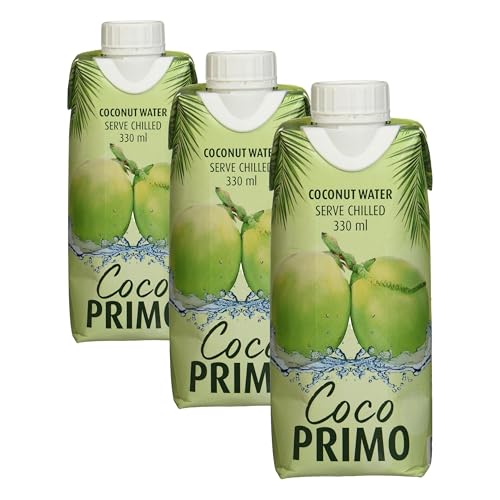 COCO PRIMO Kokosnusswasser, pur, erfrischendes Sportgetränk, exotischer Genuss, wohltuender Durstlöscher, kalorienarm, vegan, 1 x 330 ml (Packung mit 3)