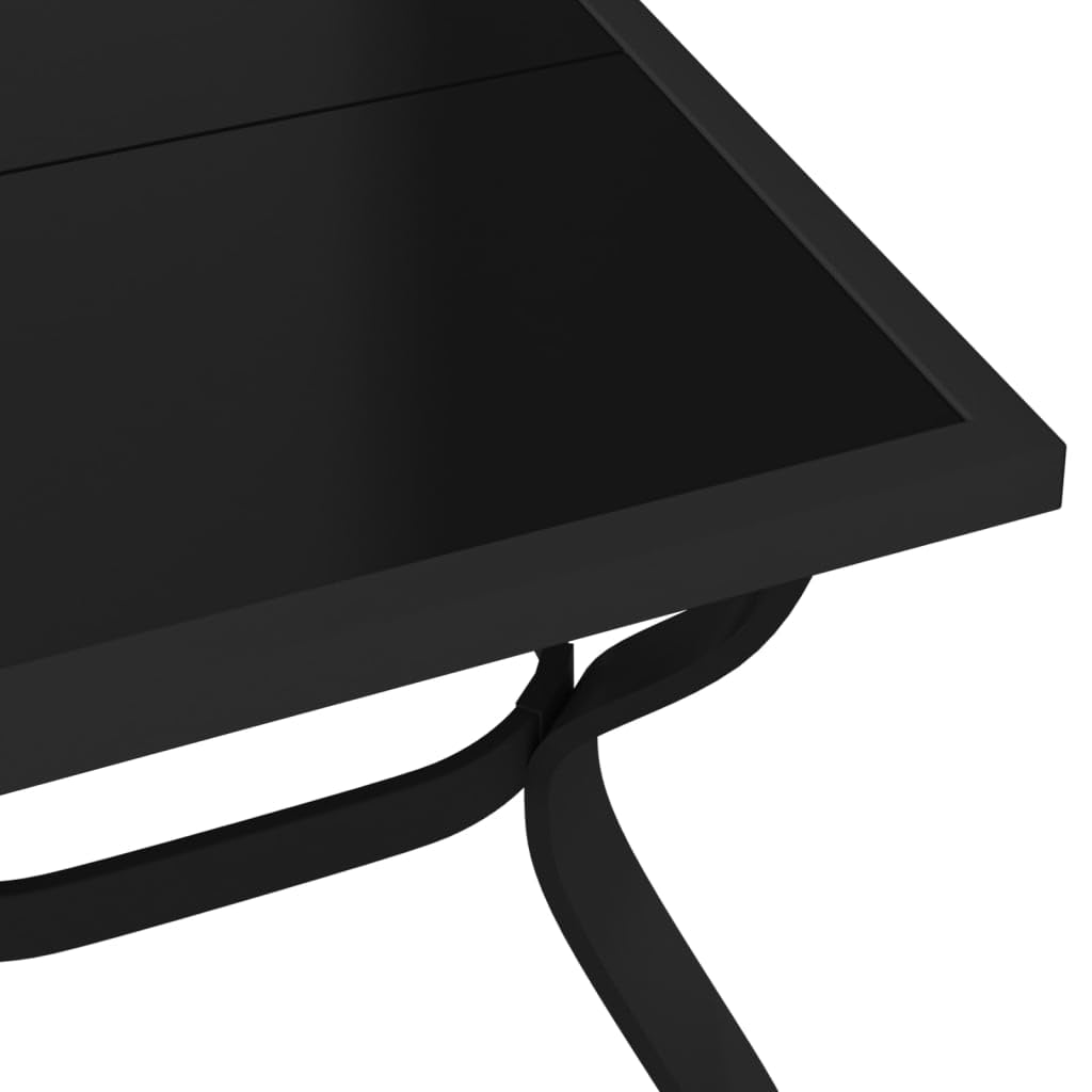 vidaXL Mesa de Jardín Comedor Cocina Patio Terraza Balcón Muebles Mobiliario Soporte Exterior Estable Acero y Vidrio Negro 180x80x70 cm