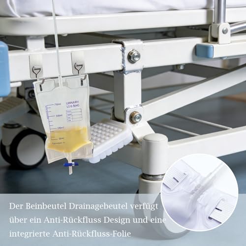 10 Stück 750ml Urinbeutel Beinbeutel: Einweg-Urinbeutel Beinbeutel, Beinbeutel mit T-Ablassventil Anti-Rückfluss Design, Urindrainagebeutel mit Ventil, Ablass und Stoffbänder,Unabhängige Verpackung