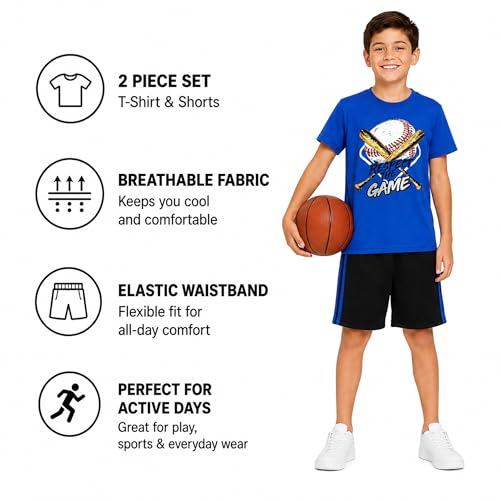 Image of Pro Athlete Active Boys Short Sets - 2 Piece Performance Crewneck Short Sleeve T-Shirt and Shorts Boys Athletic Sets (8-16)